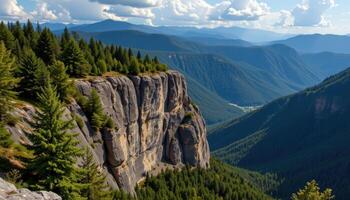 a forest cliff overlooking a deep valley photo