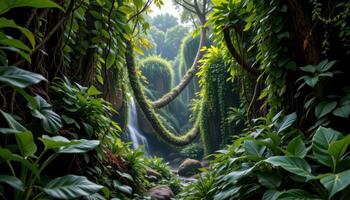 thick jungle with tangled vines and foliage photo