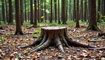 lonely tree stump in a dense forest photo