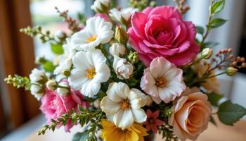 a bouquet with cotton flowers and foliage photo