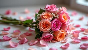 a romantic bouquet with falling petals photo
