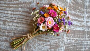 a dried flower bouquet tied with rustic twine photo