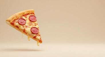 A slice of pizza is flying in the air for ads photo