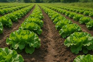 A field of lettuce growing in the middle of a field photo