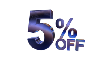 3d 5 percent off text with dark blue metal and rainbow effects isolated on a transparent background. 3d elements for graphic design. png
