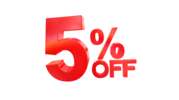 3d 5 percent off text with dark red metal and rainbow effects isolated on a transparent background. 3d elements for graphic design. png