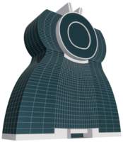 A 3d model of a building with a clock on top png