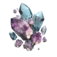Floating crystals in stunning shades of teal and purple against a pristine white background, creating a mystical and ethereal atmosphere filled with vibrant energy png