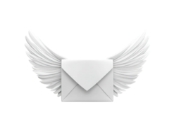 White closed envelope with white wings flying. Representing fast delivery, express mail, urgent message, newsletter and communication png