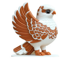Stylized bird figurine stands on a white base, its wings spread, showcasing intricate brown and white patterns, creating a decorative and artistic piece png