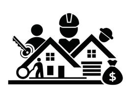 A black and white image of a house with people and money vector