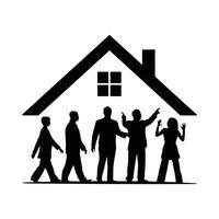 Silhouette of people standing in front of a house vector
