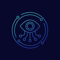 Computer vision icon with an eye, linear design vector