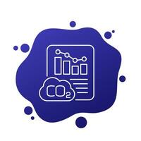 carbon emission reduction icon with graph, co2 gas report line vector