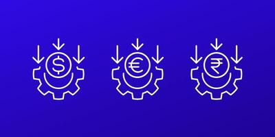 cost effective icons, reducing costs line design vector