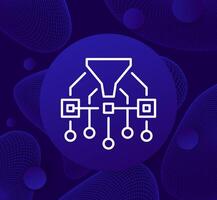 Data filtering icon with funnel, line design vector