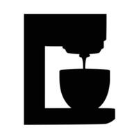Silhouette of a brewing drink machine with a cup filled with liquid in a simple black and white design vector