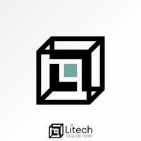 3D box square center initial L font virtual fantasy neon futuristic animation vector