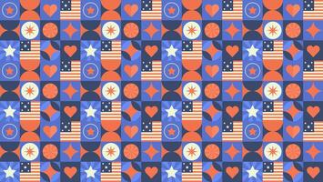 Geometric Patriotic Pattern With American Flags, Hearts, and Stars vector
