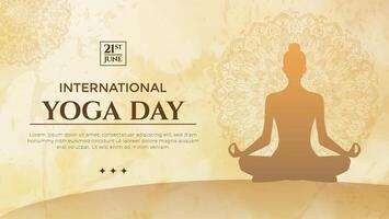 Elegant Banner Celebrating International Yoga Day with Meditation Silhouette and Mandala Design vector