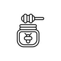 Honey jar with bee and honey line icon vector