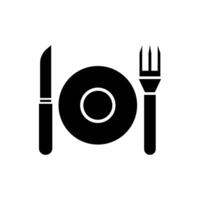Plate, fork and knife icon on white background vector
