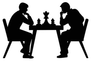 Black Silhouette Chess Game Two Players Contemplate Strategy at a Chessboard Table vector