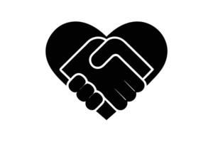 Black Heart with White Outline Handshake Symbol of Partnership and Collaboration Icon vector