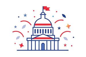Capitol Building Illustration with Patriotic Star and Stripe Elements Against a White Backdrop vector