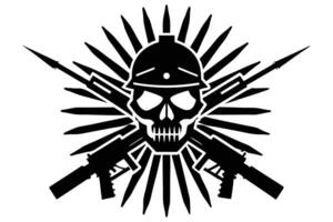 Black Skull with Helmet and Rifles Illustration on White Background Design vector