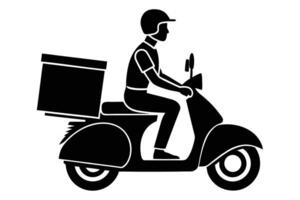 Delivering with Style Black Silhouette of a Scooter with Rider and Package Box vector