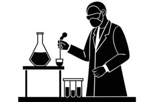 Scientist Analyzing Sample in Lab with Protective Gear and Scientific Equipment Depicted vector