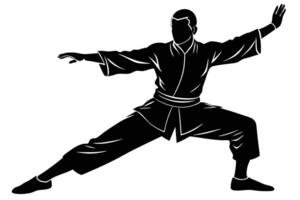 Striking Martial Arts Stance Black Silhouette of a Kung Fu Practitioner in Action vector
