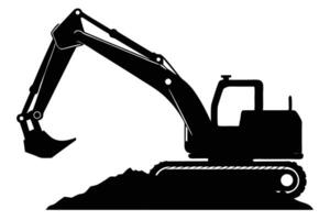 Black Silhouette of Excavator at Work Digging Soil on a White Background vector