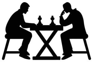 Two Men Playing Chess Silhouette on Rustic Table With Pawns Visible vector