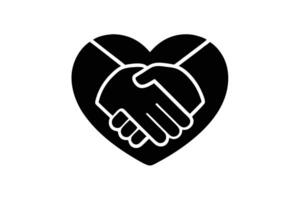 Black Heart with Handshake Symbolizing Partnership, Trust, and Unity in Format vector
