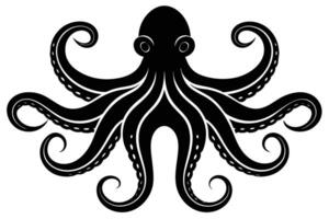 Striking Black Octopus Illustration with Curling Tentacles on a White Background vector