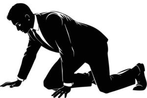 Silhouette of Businessman on Knees Searching, Crawling, Submission, or Despair Concept vector