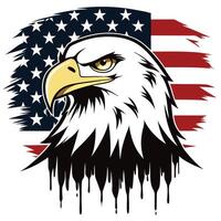 Bald Eagle Portrait with Distressed American Flag Background, Art vector