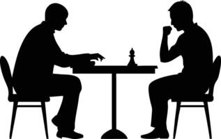 Two Silhouetted Men Engaged in Intense Chess Game Strategy and Thinking vector