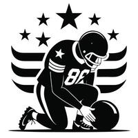 Kneeling Football Player with Ball, Helmet, Stars, and Stripes Icon vector