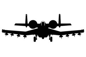 A10 Thunderbolt II Silhouette Front View of Military Aircraft, Loaded with Missiles vector