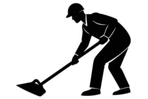 Silhouette Illustration of Construction Worker Using Scraper Tool for Floor Preparation vector
