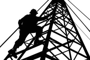 Silhouette of a Lineman Ascending a Tower, Power Grid Maintenance Illustration vector