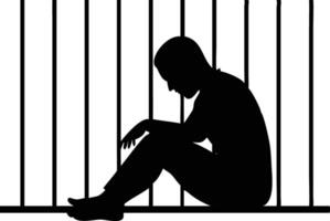 Silhouette of a Person Sitting Behind Bars, Depicting Confinement and Isolation vector