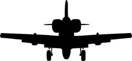 Striking Silhouette Jet Airplane Displayed Frontally with Visible Landing Gear on a White Background vector