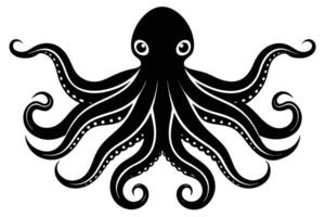 Elegant Black Octopus Illustration Featuring Curled Tentacles and Eye Details, Isolated on White vector
