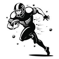 Dynamic Monochrome Illustration Football Player Running with Ball Amidst Speed Lines vector