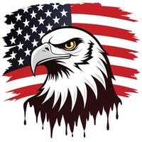 Majestic Bald Eagle with Striking American Flag Backdrop and Dripping Effect Illustration vector