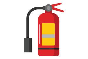Red Fire Extinguisher with Black Hose and Yellow Label Isolated on White vector